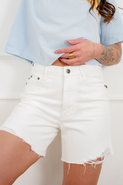Judy Blue White Rigid Magic Dad Shorts with Cell Phone Pocket - Freckled Poppy