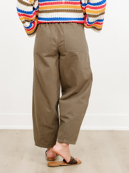 Olive Elastic Waist Barrel Leg Pants - Freckled Poppy