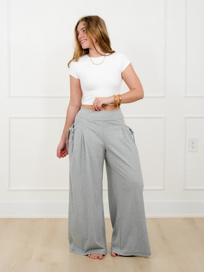 Ribbed Elastic Waist Wide Leg Knit Pants - Freckled Poppy