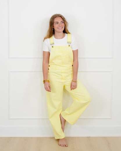 Yellow Washed Twill Barrel Leg Overalls - Freckled Poppy