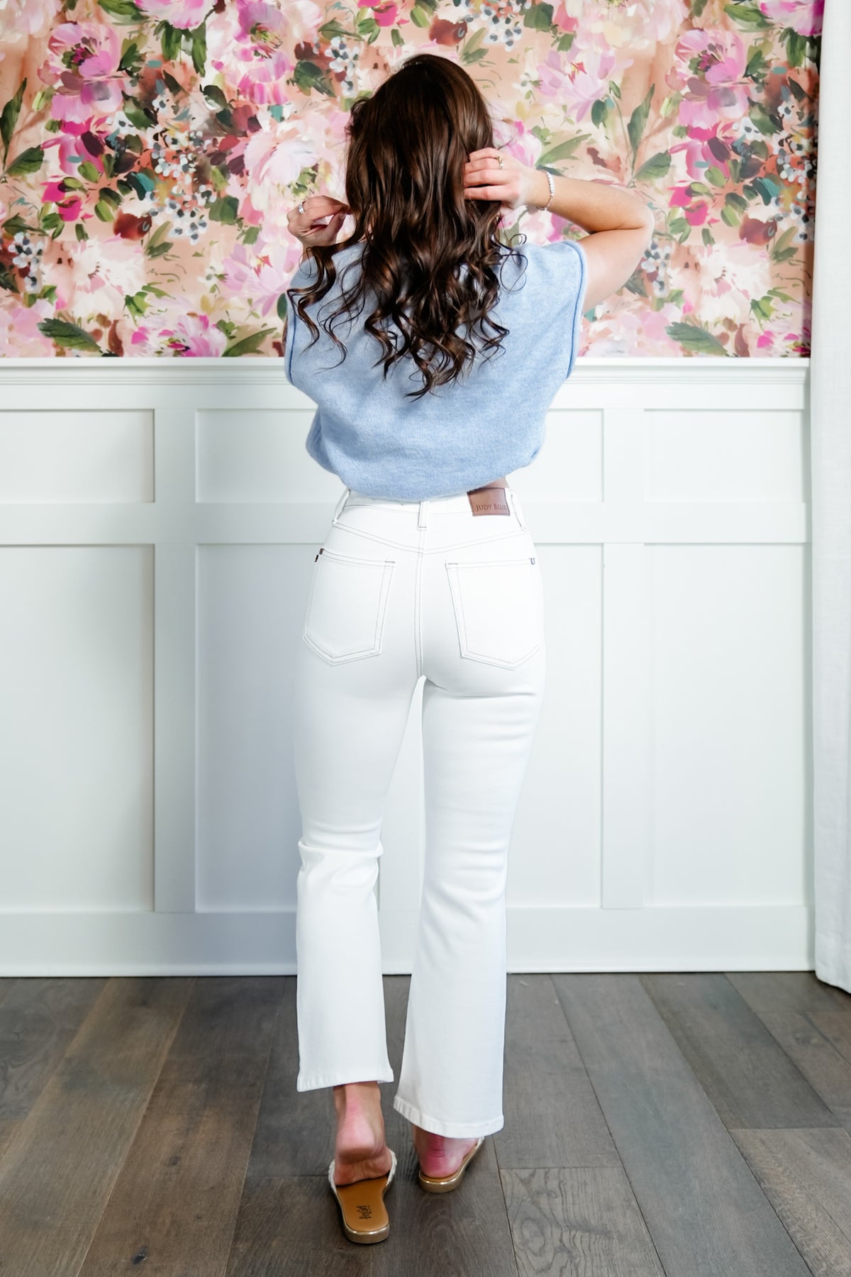 Judy Blue High Rise White Kick Flare Jeans - Freckled Poppy