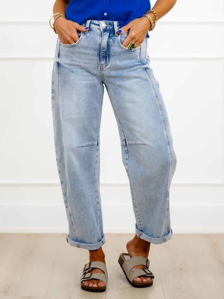 Restock! Risen The Hollis Light Wash Boyfriend Cuffed Barrel Jeans - Freckled Poppy