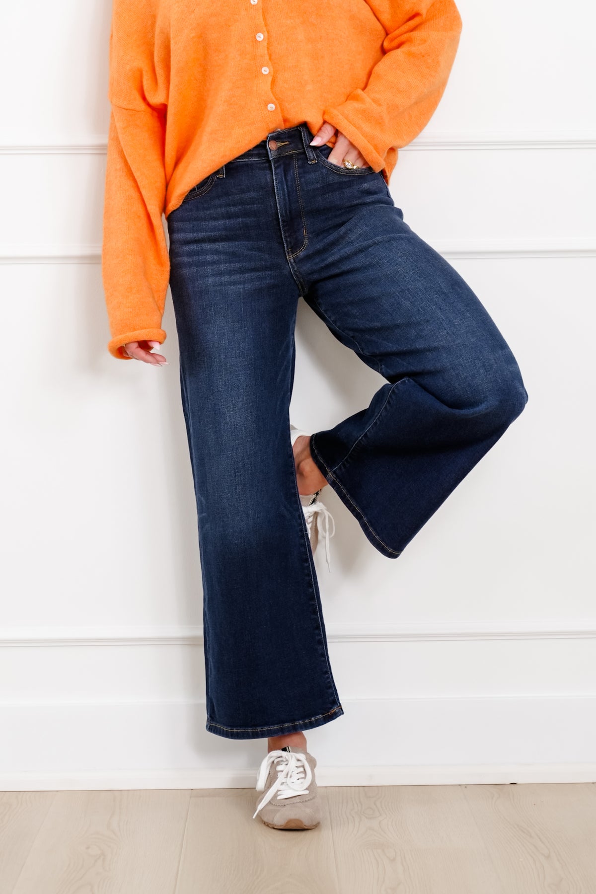 Judy Blue High Rise Dark Wash Ankle Wide Leg Jeans - Freckled Poppy
