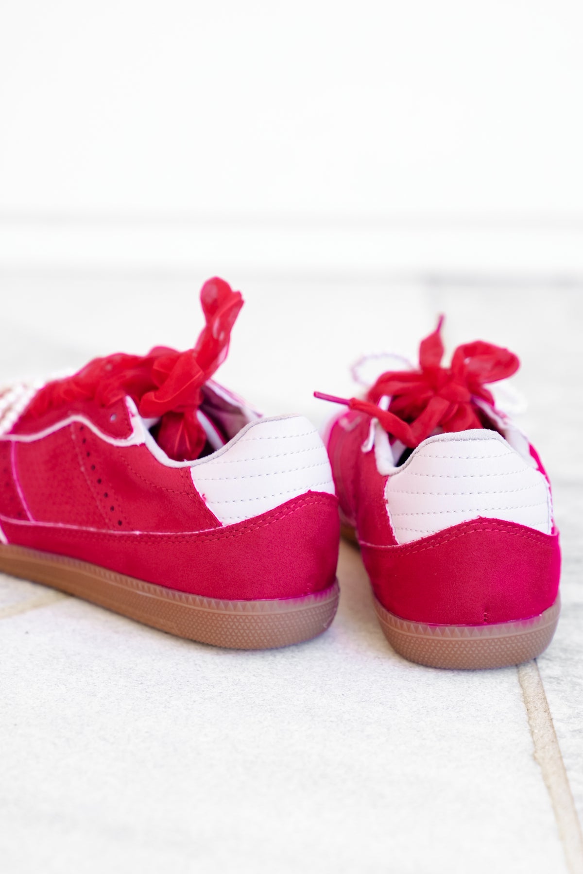 Shu Shop Lace Up Sneaker with Pearl Bow - Freckled Poppy