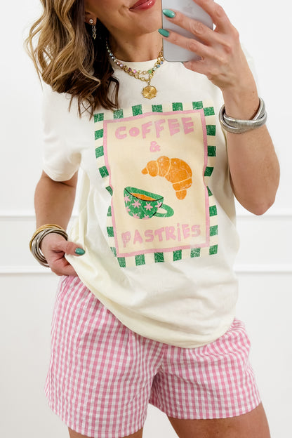 Plus/Reg Short Sleeve "Coffee & Pastries" Graphic Tee - Freckled Poppy