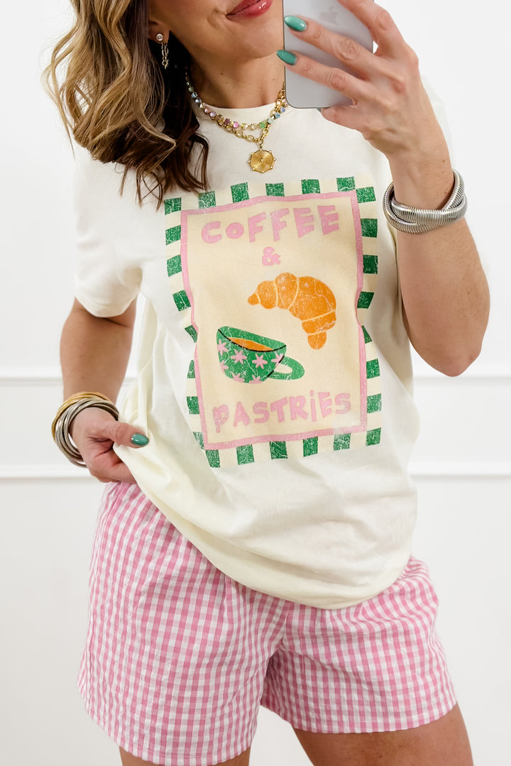 Plus/Reg Short Sleeve "Coffee & Pastries" Graphic Tee - Freckled Poppy