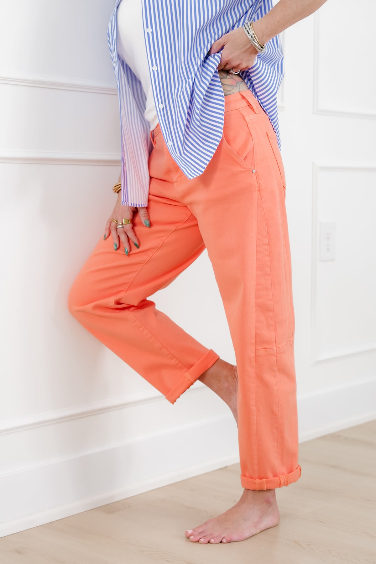 Risen x FP High Rise Coral Reef Relaxed Cuffed Barrel Jeans - Freckled Poppy