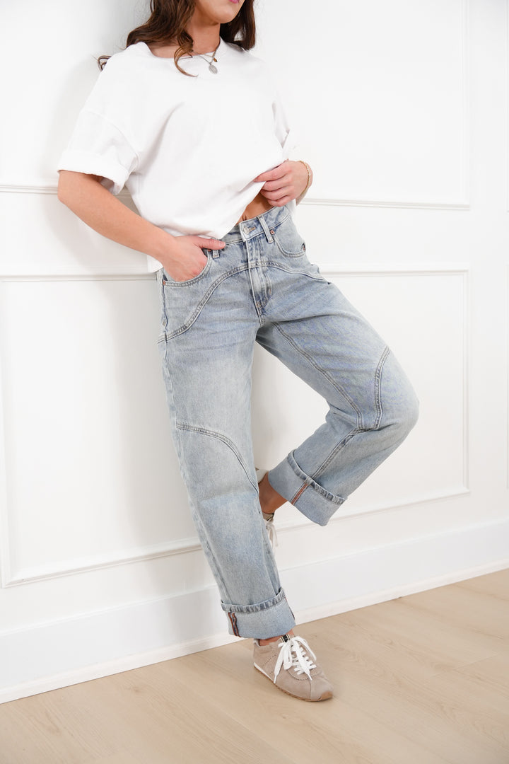 Restock! Saige High Rise Light Wash Barrel Jeans with Wide Cuff - Freckled Poppy