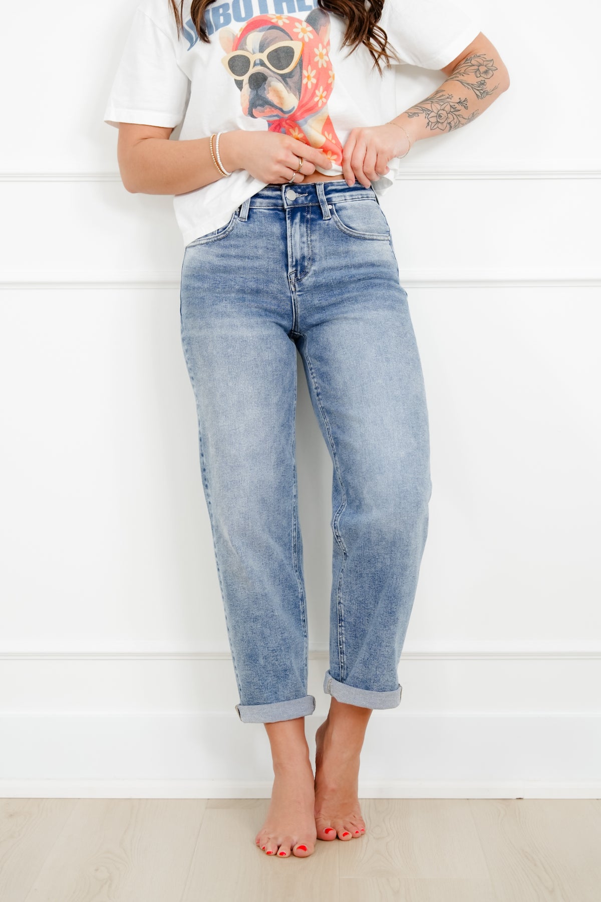 Restock! Risen High Rise Medium Wash Boyfriend Jeans - Freckled Poppy