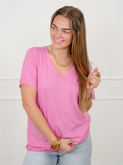 Door Buster! Plus/Reg Zenana Cotton Short Sleeve V Neck Tee - Freckled Poppy