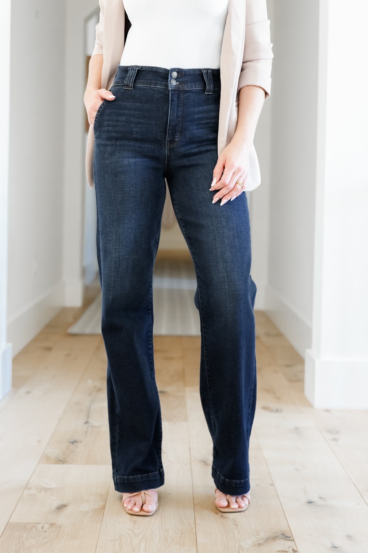 Restock! Judy Blue Multi Inseam "The Everly" Trouser Dark Wash Trouser Wide Leg Jeans