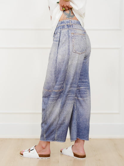 Restock! Plus/Reg Acid Print Elastic Waist Barrel Pants - Freckled Poppy