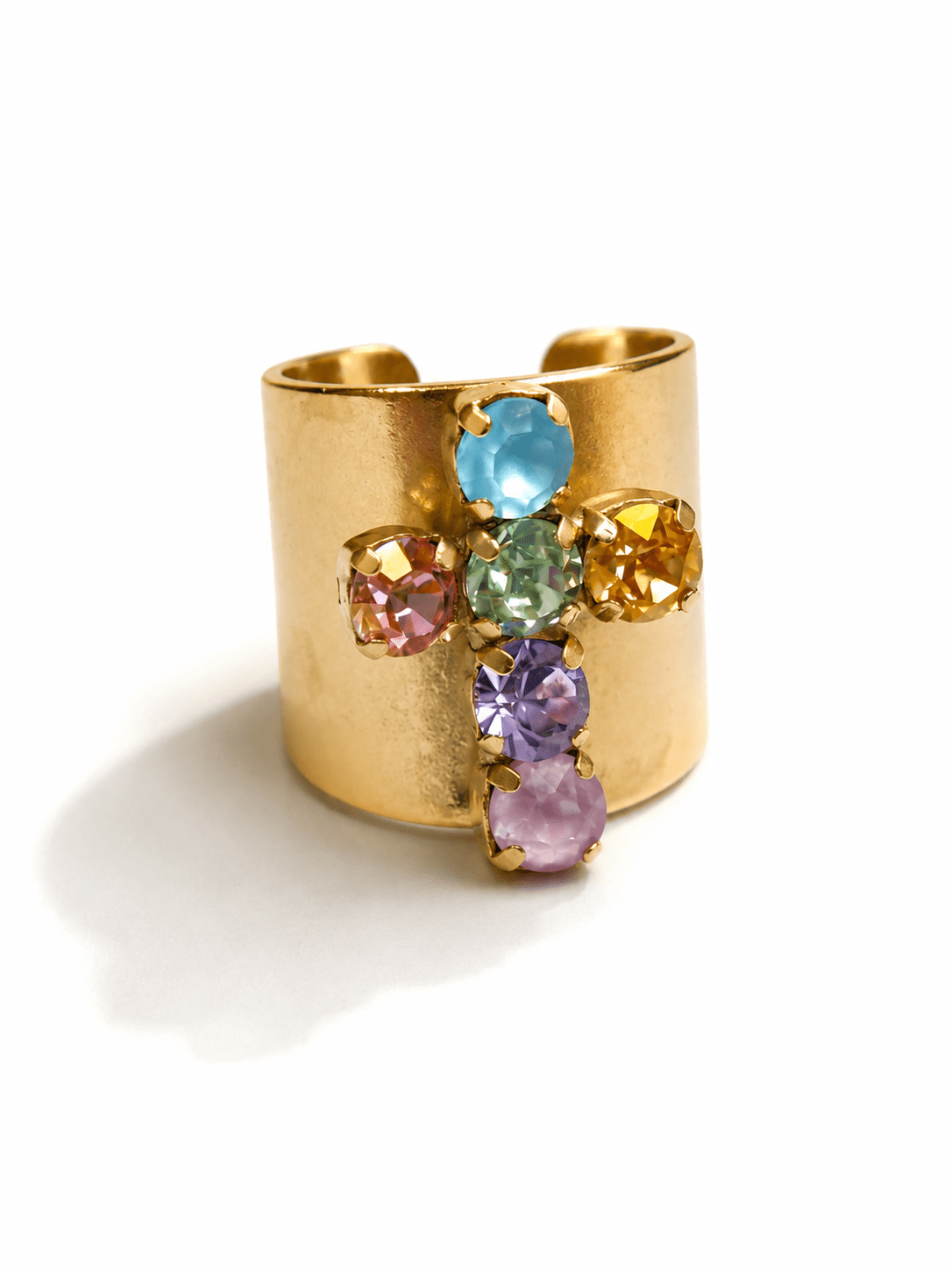 TOVA Baby Donatella Colorful Crystal Cross Ring - Freckled Poppy