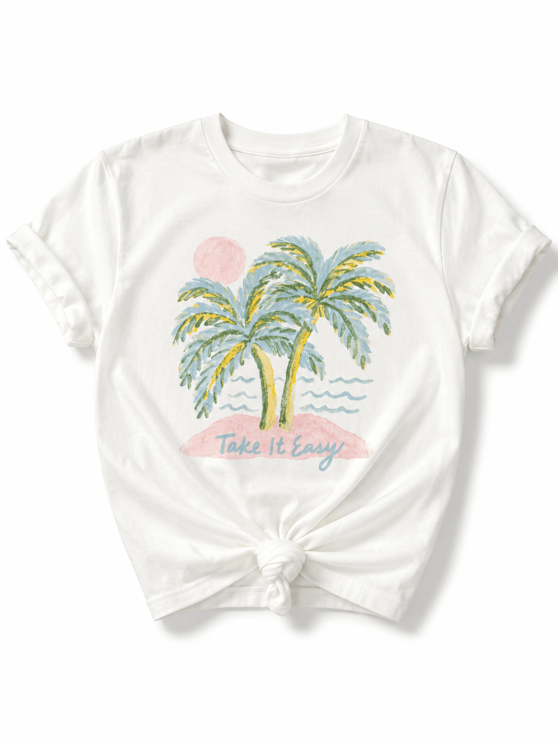 Plus/Reg Short Sleeve "Take It Easy" Palm Tree Graphic Tee - Freckled Poppy