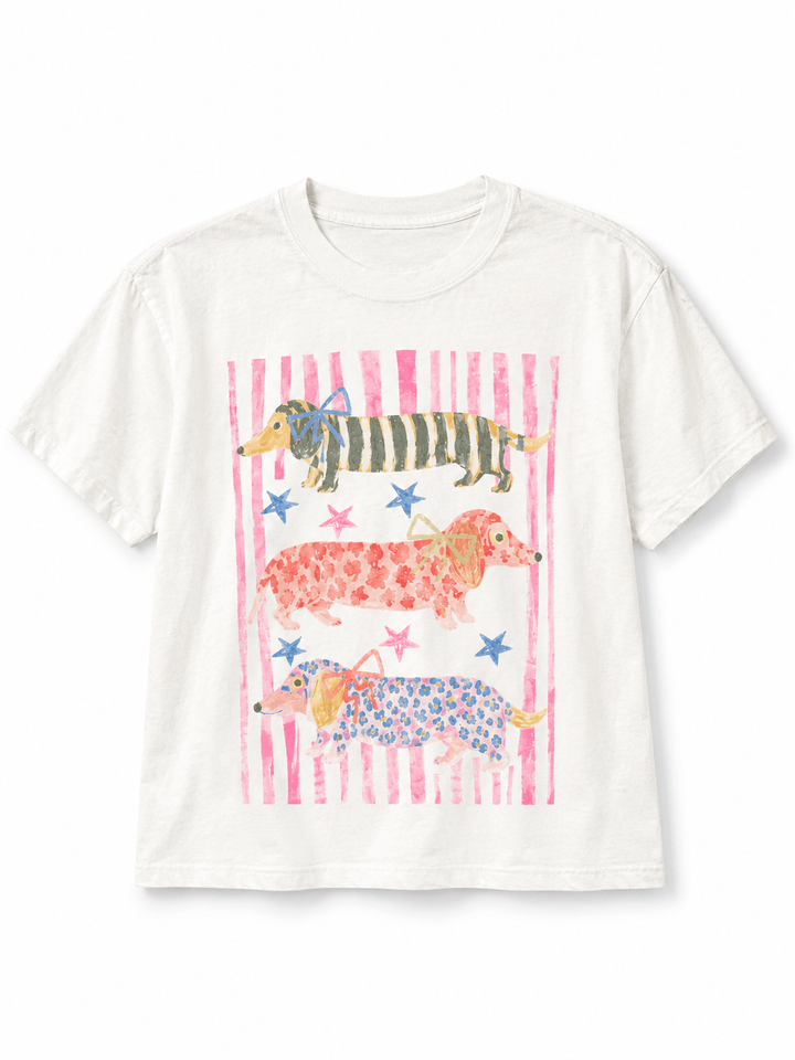 Plus/Reg Short Sleeve Weiner Dog Graphic Tee - Freckled Poppy