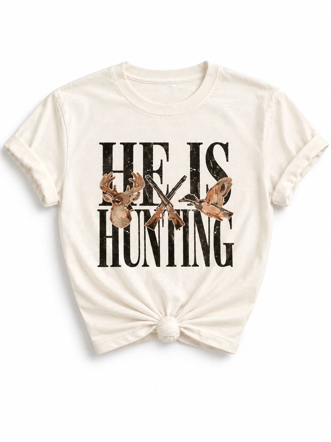 Plus/Reg Short Sleeve "He is Hunting" Graphic Tee - Freckled Poppy