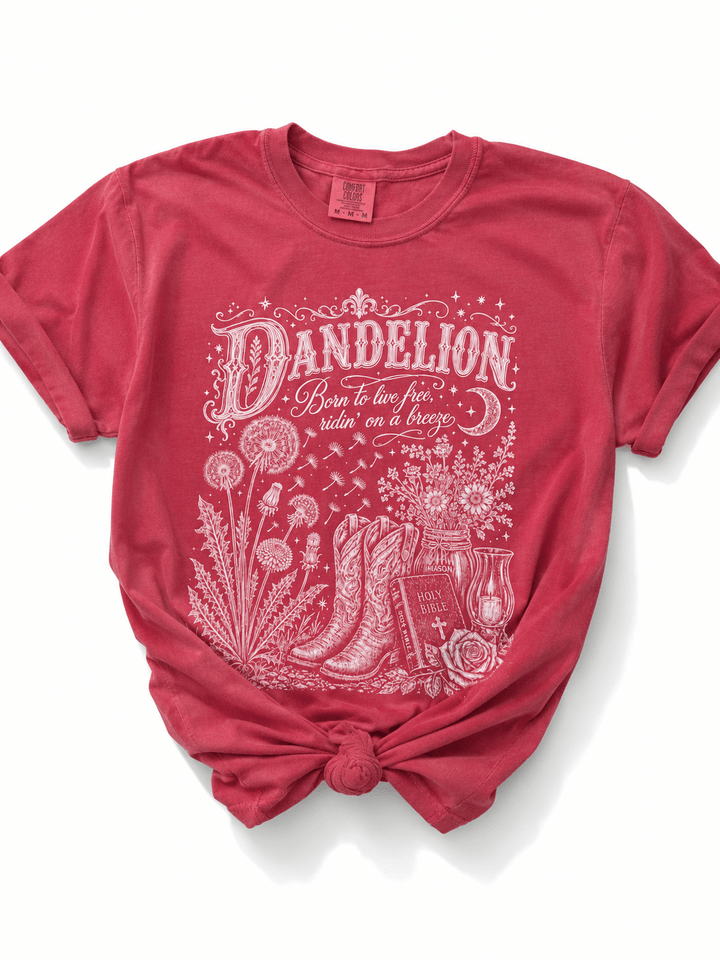 Plus/Reg Short Sleeve "Dandelion Born To Be Free" Western Graphic Tee - Freckled Poppy