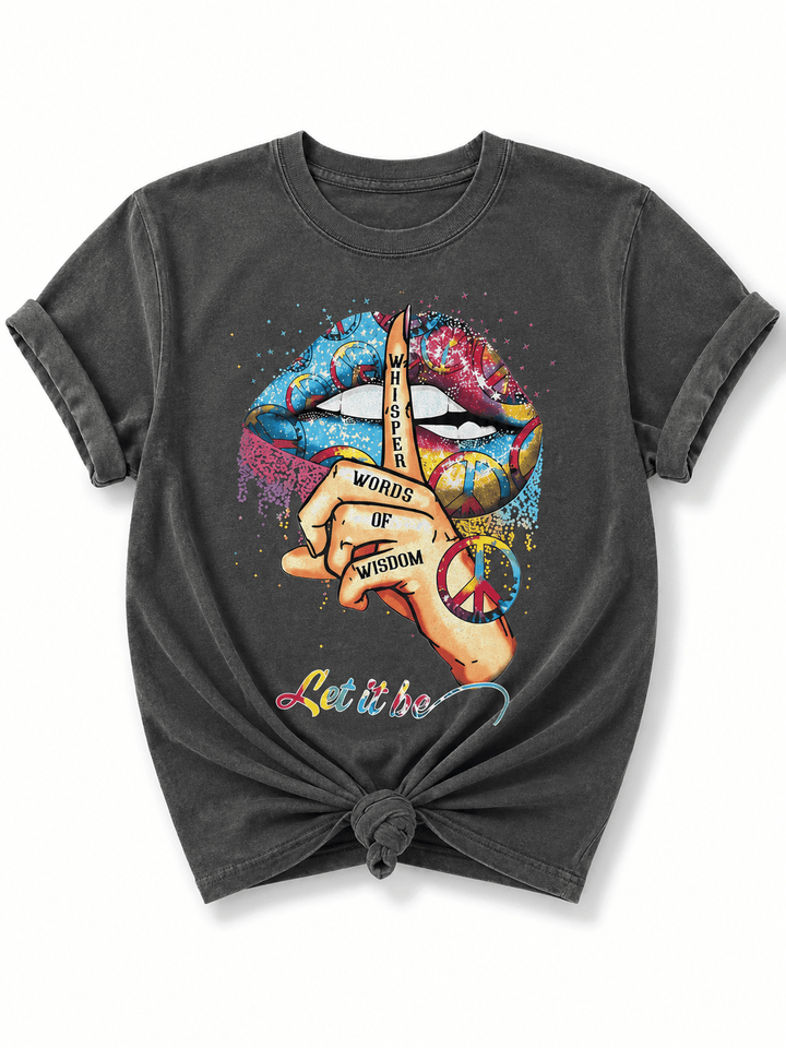 Plus/Reg Short Sleeve "Let It Be" Retro Vibe Graphic Tee - Freckled Poppy