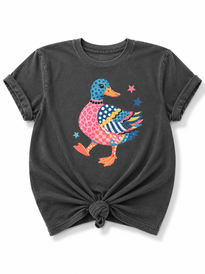 Plus/Reg Short Sleeve Pepper "Glam Duck" Graphic Tee - Freckled Poppy