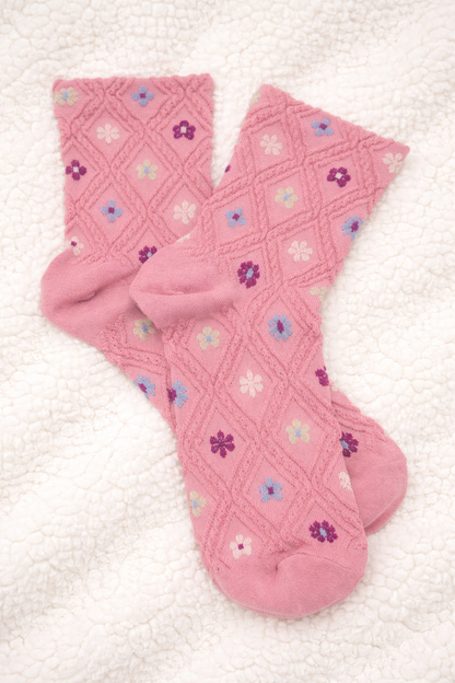 Vintage Floral Knit Socks - Freckled Poppy