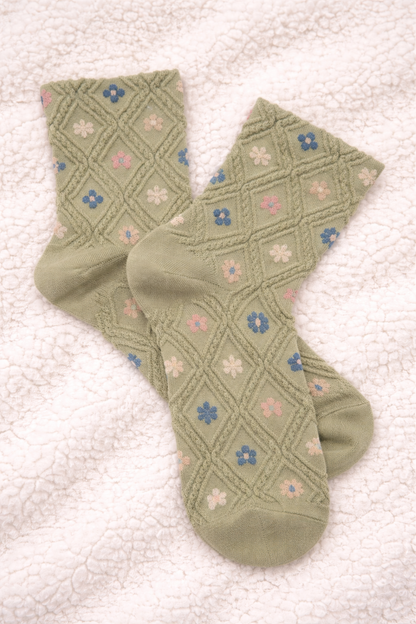 Vintage Floral Knit Socks - Freckled Poppy