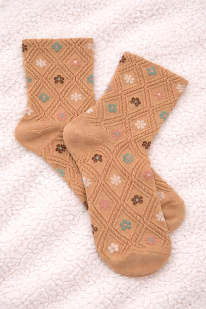 Vintage Floral Knit Socks - Freckled Poppy