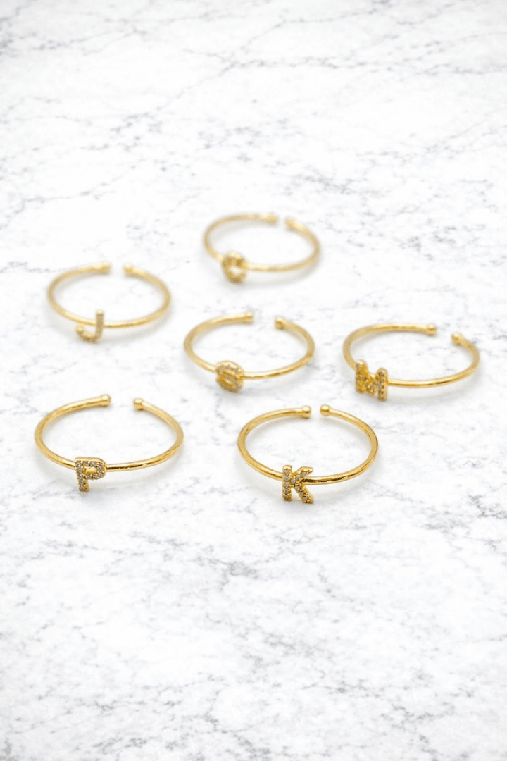 18K Gold Adjustable Initial Ring - Freckled Poppy