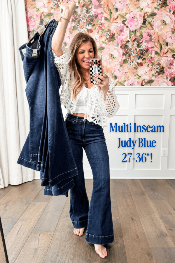 Judy Blue "The Sadie" Multi Inseam High Rise Dark Wash Trouser Flare Jeans - Freckled Poppy