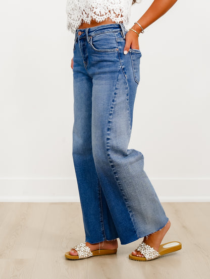 Risen High Rise Medium Wash Slouchy Barrel Jeans With Contrasting Wash - Freckled Poppy