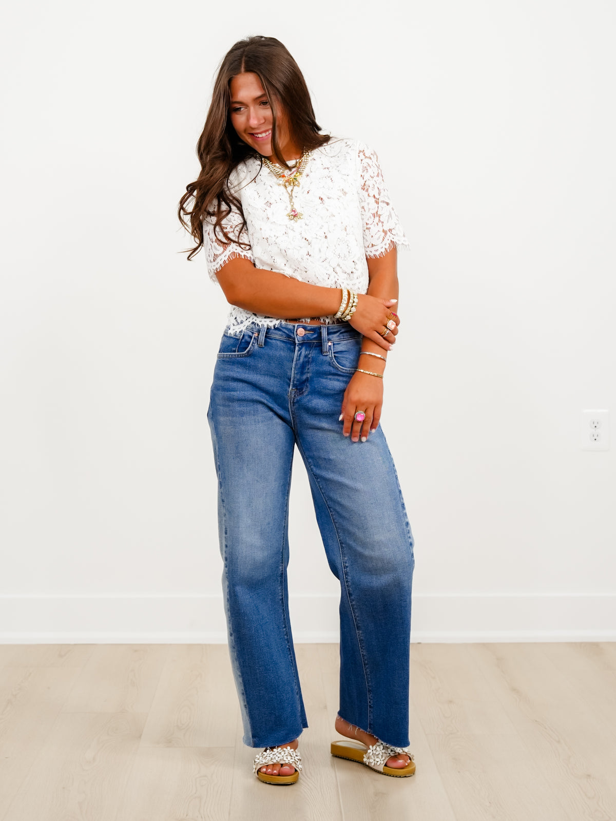 Risen High Rise Medium Wash Slouchy Barrel Jeans With Contrasting Wash - Freckled Poppy