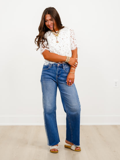 Risen High Rise Medium Wash Slouchy Barrel Jeans With Contrasting Wash - Freckled Poppy