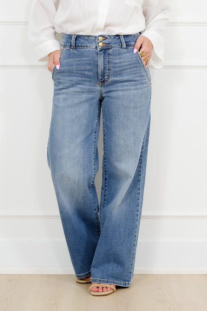 Judy Blue High Rise Medium Wash Multiple Inseam Column Jeans with Trouser Styling - Freckled Poppy