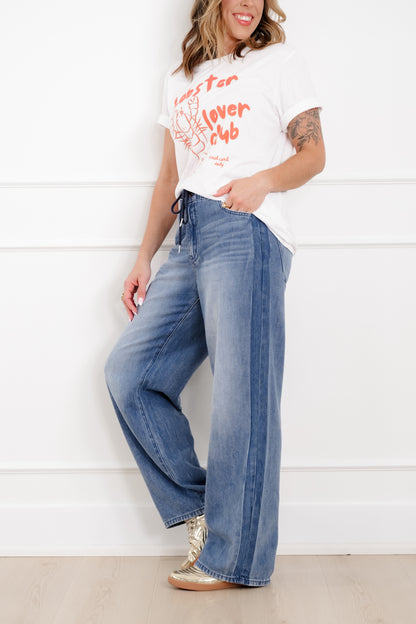 Judy Blue The Danielle High Rise Medium Wash featherweight Wilhelmina Elastic Waistband with Side Panels - Freckled Poppy