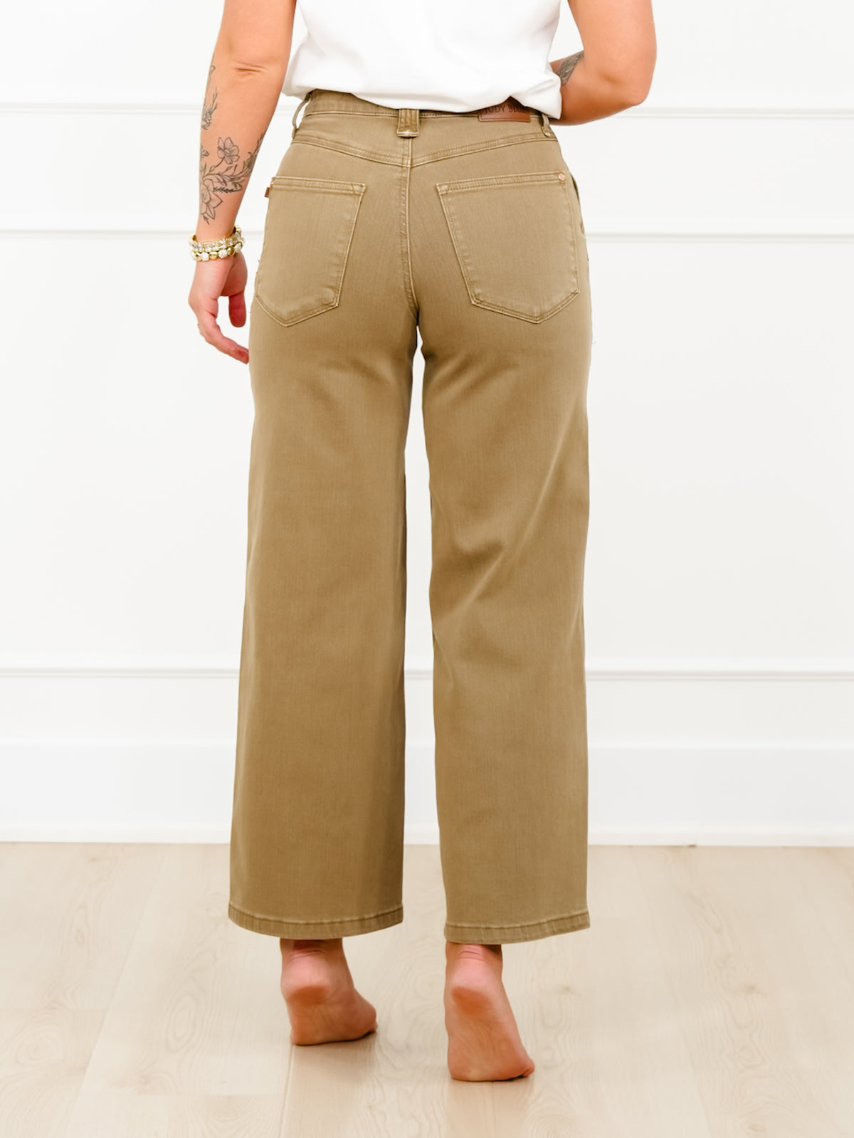 Judy Blue High Rise Yoke Front Brown Wide Leg Ankle Jeans - Freckled Poppy