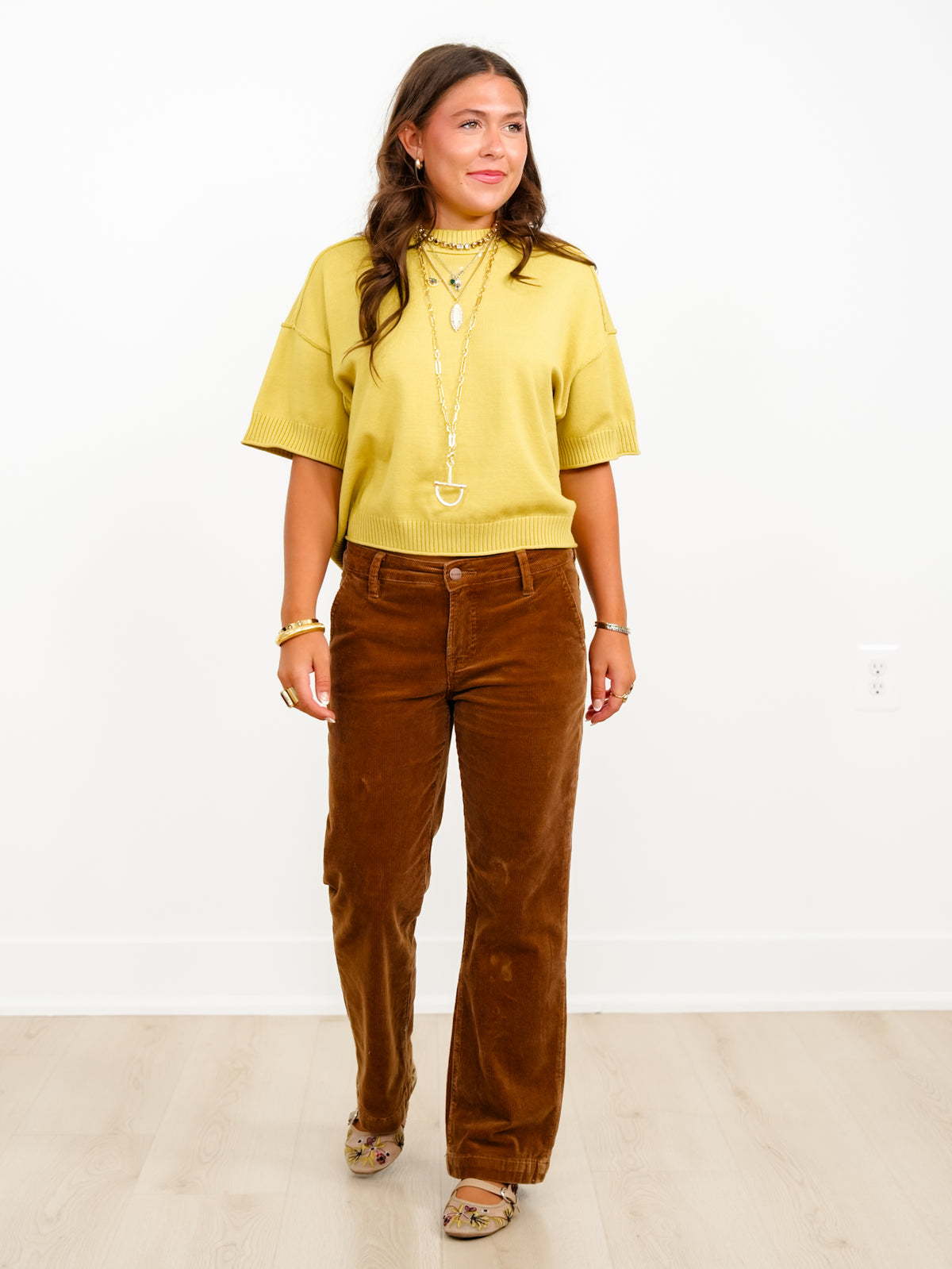 Risen Mid Rise Brown Tummy Control Straight Leg Corduroy Pants - Freckled Poppy