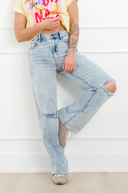 Hidden High Rise Light Wash Distressed Dad Jeans - Freckled Poppy