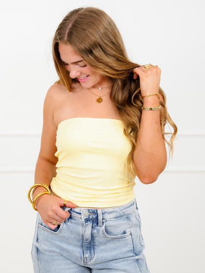 Solid Knit Tube Top with Ruched Sides - Freckled Poppy