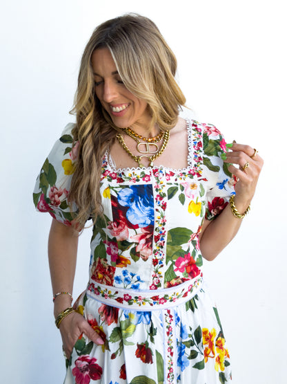 Floral Border Print Midi Skirt with Pockets - Freckled Poppy