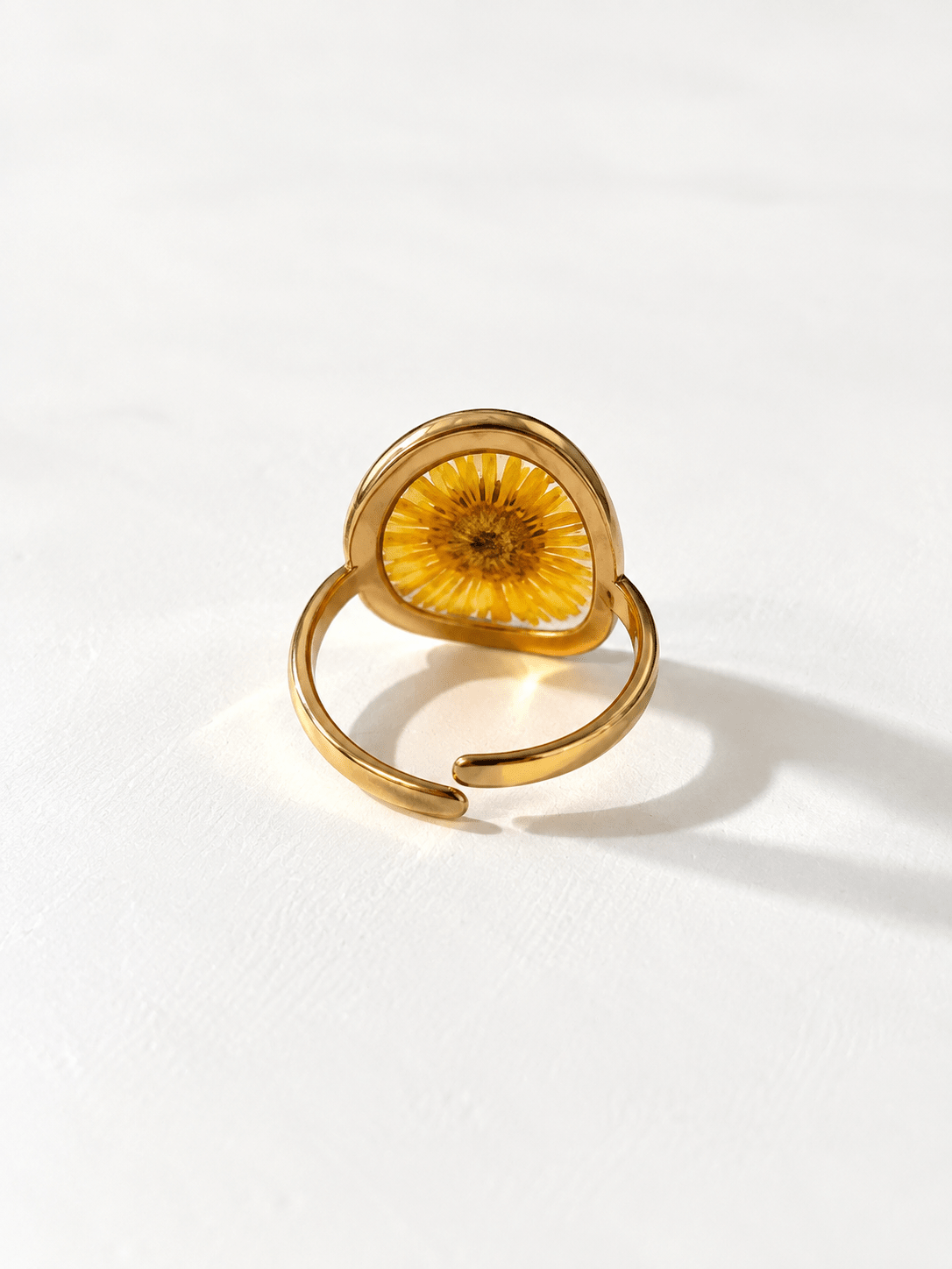 Pressed Sunflower Hammered Edge Ring - Freckled Poppy