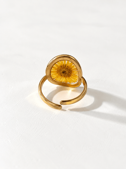Pressed Sunflower Hammered Edge Ring - Freckled Poppy
