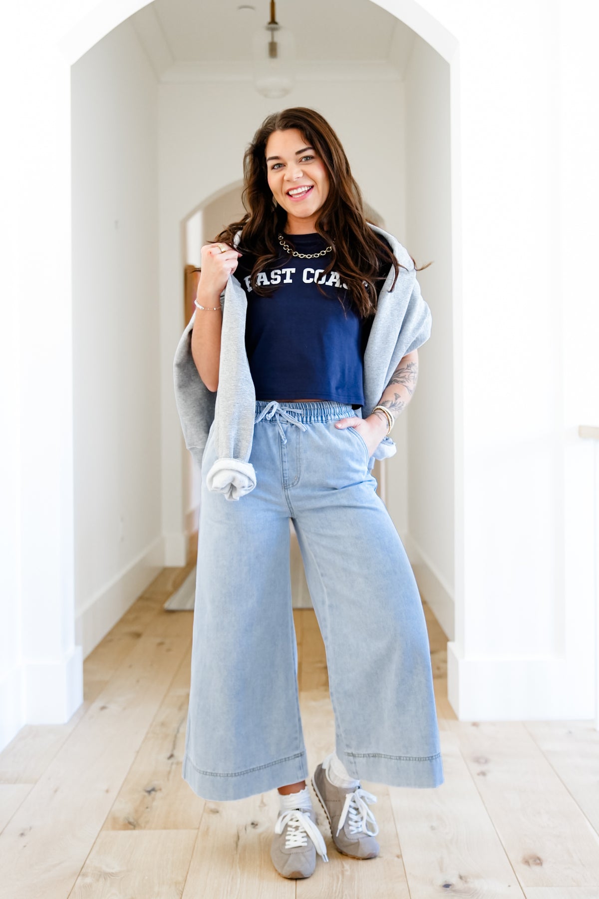 Mica Girl on the Go High Rise Light Wash Wide Leg Crop - Freckled Poppy