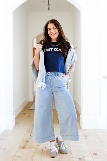 Mica Girl on the Go High Rise Light Wash Wide Leg Crop - Freckled Poppy
