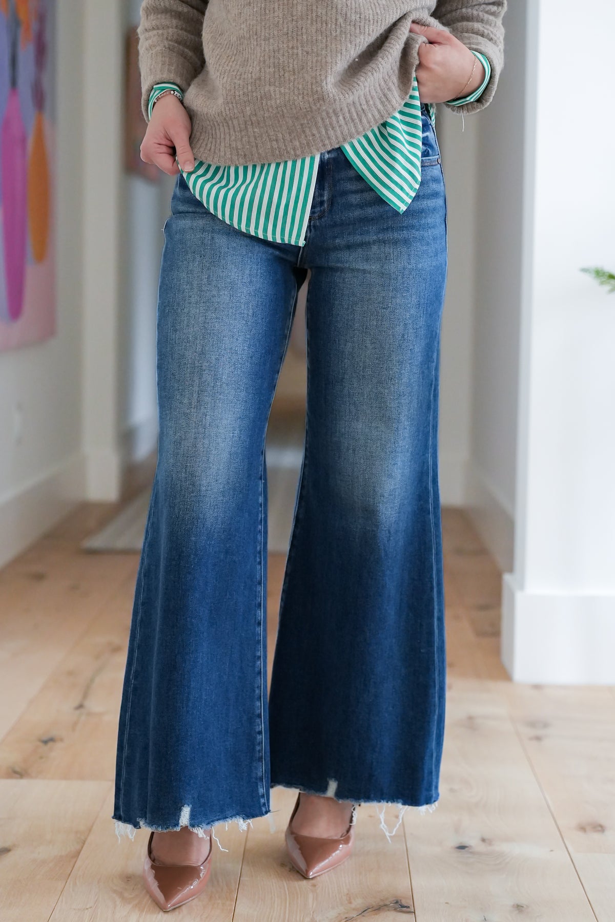 Risen High Rise Dark Wash Wide Leg Jeans - Freckled Poppy