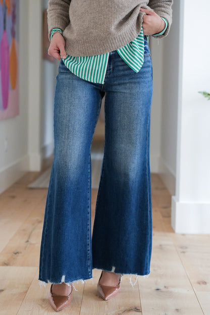 Risen High Rise Dark Wash Wide Leg Jeans - Freckled Poppy