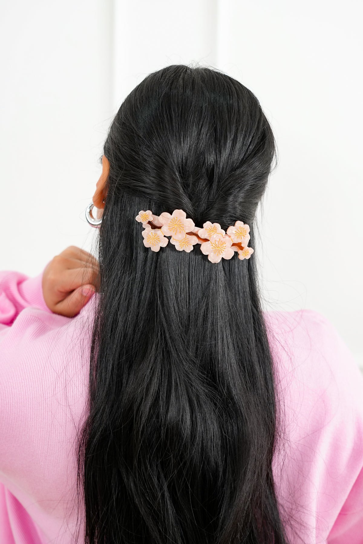 Hand-Painted Cherry Blossom French Barrette Hair Clip - Freckled Poppy