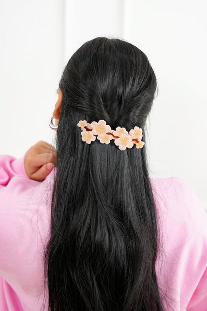 Hand-Painted Cherry Blossom French Barrette Hair Clip - Freckled Poppy