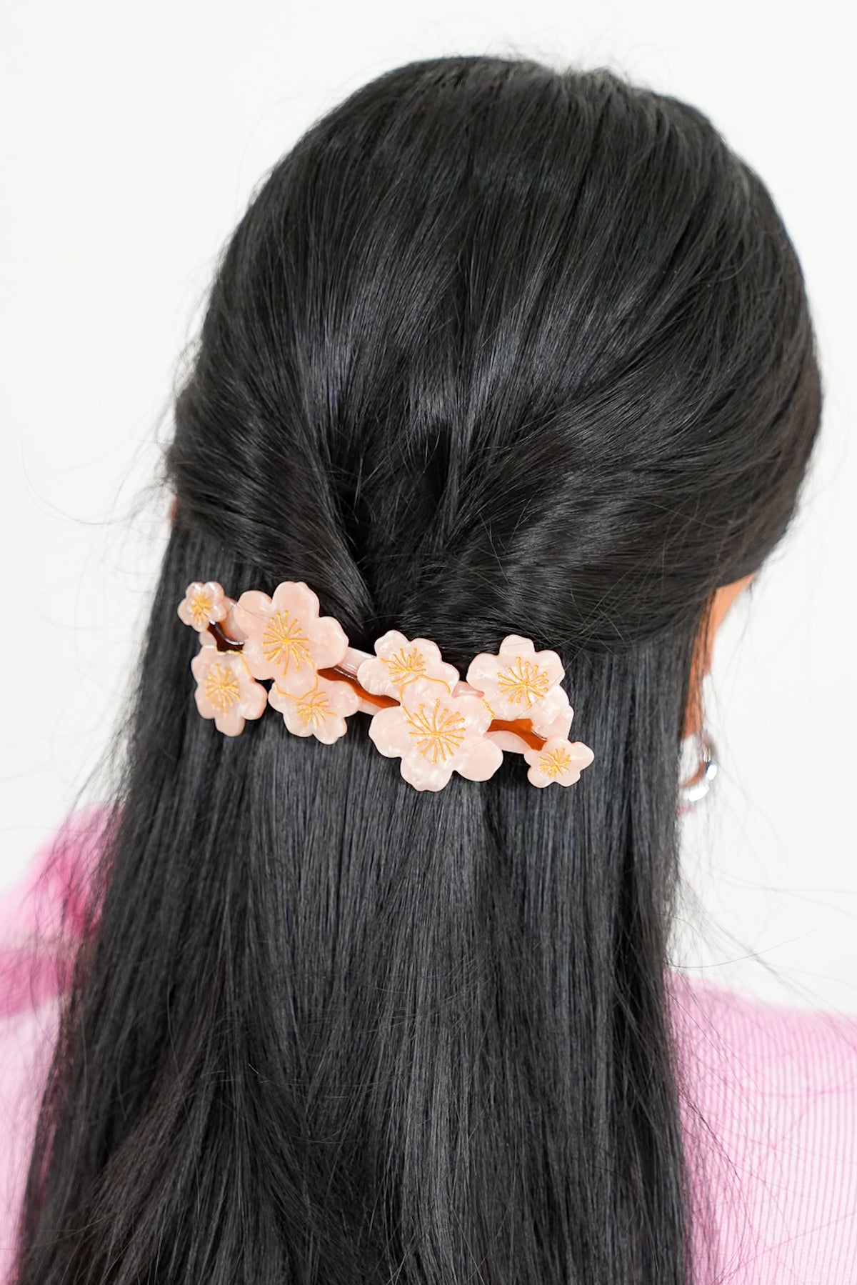 Hand-Painted Cherry Blossom French Barrette Hair Clip - Freckled Poppy