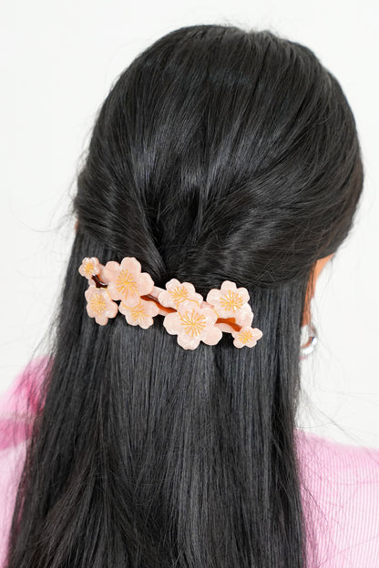 Hand-Painted Cherry Blossom French Barrette Hair Clip - Freckled Poppy
