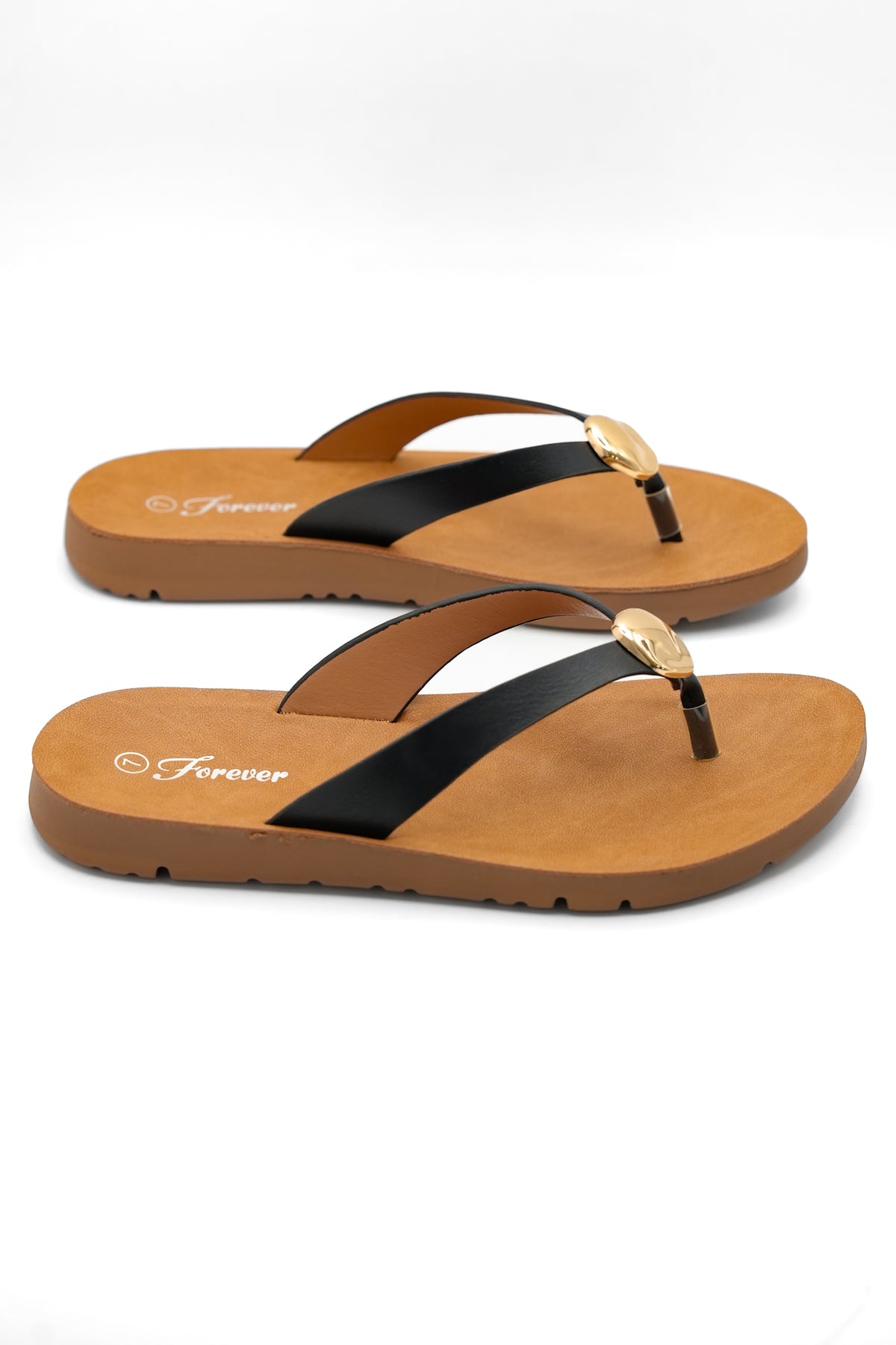 Vegan Leather Thong Sandal with Gold Accent Detail - Freckled Poppy
