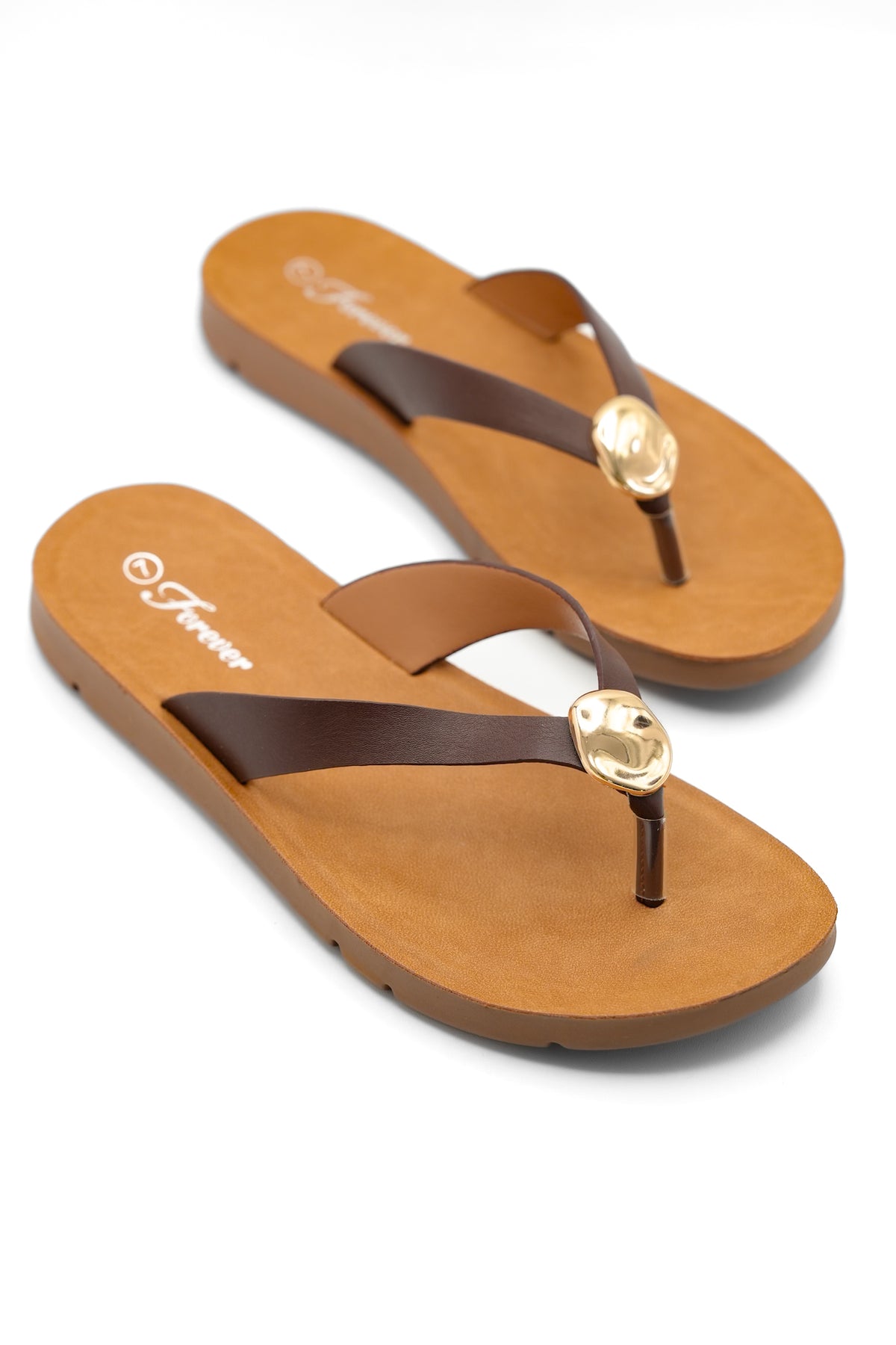 Vegan Leather Thong Sandal with Gold Accent Detail - Freckled Poppy